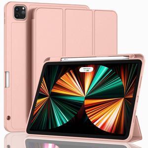 ZryXal New iPad Pro 12.9 Inch Case 2022/2021/2020(6th/5th/4th Gen) with Pencil Holder,Smart iPad Case [Support Touch ID and Auto Wake/Sleep] with Auto 2nd Gen Pencil Charging (Rose Gold)
