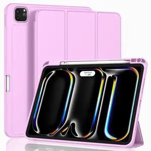 ZryXal New iPad Pro 13 Inch Case M4 (2024 Model, 7th Generation) with Pencil Holder, Smart iPad Case [Support Pencil Pro and Pencil (USB-C)], Support Touch ID and Auto Wake/Sleep (Pastel Violet)