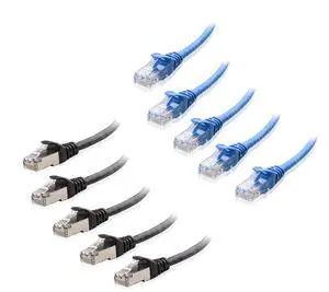 Cable Matters 5-Pack Snagless Short Cat6 Ethernet Cable (Cat6 Cable, Cat 6 Cable) in Blue 3 ft & 5-Pack Snagless Short Cat6A (SSTP, SFTP) Shielded Ethernet Cable