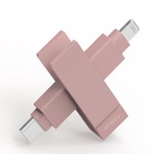 PioData Apple MFi Certified 128GB Morandi Pink iXflash Backup Flash Drive 2-in-1 USB Type C & Lightning for iPhone, iPad, and Computer | Photo Storage and Transfer