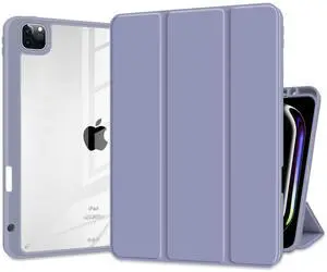 Batianda Hybrid Case for iPad Pro 13-inch 2024 M4 Chip [Built-in Apple Pencil Slot] Stylish Design Premium Cover with Clear Back Shell TPU Bumper Auto Wake/Sleep, Lavender Gray