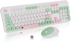 FD 2.4GHz Wireless Keyboard and Mouse Set with Switch Button - Full-Size Keyboard - Compatible for Windows/Laptop/PC/Notebook/Smart TV and More - Milky White Green Colorful