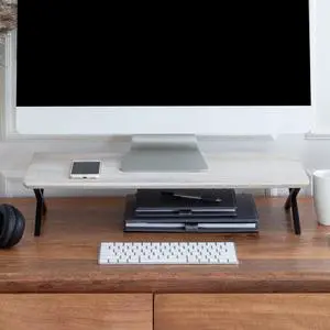 Anji Mountain Monitor Stand - Desktop Organizer & Laptop Riser, Ergonomic Monitor Riser, Space-Saving Monitor Stand for Desk, Durable Construction, Easy Assembly, Ideal for Home & Office,White Wash