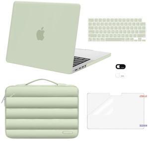 MOSISO Compatible with MacBook Pro 14 inch Case 2025-2021 M4 M3 M2 M1 A3112 A3185 A3401 A2918 A2992 A2779 A2442, Hard Shell Case&Puffy Sleeve Bag&Keyboard Cover&Webcam Cover&Screen Film, Sage Green