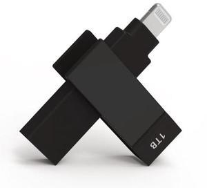 PioData Apple MFi Certified 1 TB Black iXflash Backup Photo Stick 2-in-1 USB Type A & Lightning, USB for iPhone, iPad, External Photo Storage for iPhone and Computer