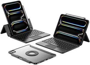 ProCase Keyboard Case for iPad Pro 11 Inch (M4) 2024, Slim Magnetic Detachable Protective Cover with Touchpad & Pencil Holder -Black