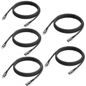 USB C Extension Cable, 5-Pack 6.6ft, Type-C Extender Male to Female Cord 100W/5A Fast Charging 4K@60Hz Video, [USBC 3.2 Gen2/10Gbps] for Carplay, MacBook,iPad,Laptop,Tablet,Phone,USB C Hub,Switch