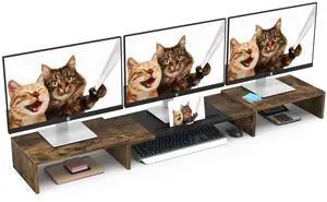 WESTREE Triple Dual Monitor Stand Riser, Extra Long Monitor Stand for 1~2~3 Monitors, Monitor Stand with Length and Angle Adjustable, 3 Shelf Desktop Storage Riser for Monitor Computer Screen Laptop