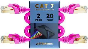 Cat 7 Ethernet Cable 20 ft - (2 Pack) High-Speed Cat7 Internet & Network LAN Patch Cables, RJ45 Connectors - Perfect for Gaming, Streaming, and More (Pink)