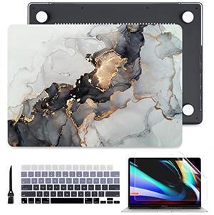 Batianda Case for New MacBook Pro 16 inch 2024 M4 2023 2021 Model A3403 A2991 with M3 M2 Pro/M1 Max Chip, Hard Case Shell Cover with Keyboard Cover Skin & Screen Protector, Grey & Gold Ink