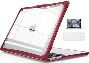 IBENZER Hexpact Compatible with 2024 2023 2022 MacBook Air 13 inch Case M3 A3113 M2 A2681, Heavy Duty Case & KeyboardCover & ScreenFilm for Mac Air 13.6 Touch ID, Wine Red, HPE-AT13-KK-WR+2
