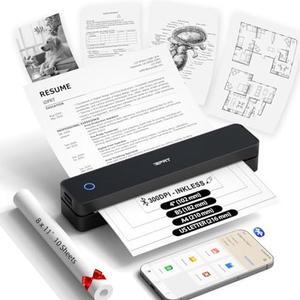 iDPRT Inkless Portable Printer for Travel, Wireless Thermal Printer Supports 8.5 x 11 Inch US Letter Size, 300DPI Bluetooth Printers Compatible with iOS, Android & Laptop for Office Car Home, Black