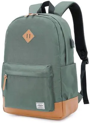 abshoo Classical Basic Womens Travel Backpack For College Men Water Resistant Laptop School Bookbag (USB Army Green)