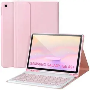 Keyboard Case for Samsung Galaxy Tab A9+/Plus 11 2023(SM-X210/X216/X218),Case with Keyboard for Samsung Tab A9+ with S Pen Holder,Detachable Bluetooth Keyboard for Galaxy A11 Auto Wake/Sleep,Pink