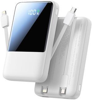 Aioneus 10000mAh Power Bank with Built in Cables + USB C Cable 10FT 3Pack Nylon Phone Charger Cord