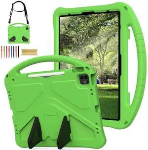 Allytechgroup Kids Case for Apple iPad Air 13 M3 M2 2025 2024/ iPad Pro 13 M4 2024/ Pro 12.9" 2022/2021/2020/2018, EVA Shockproof Handle Kickstand Lightweight Back Cover with Shoulder Strap, Green