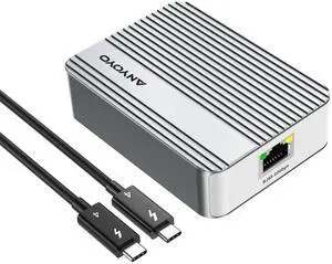 ANYOYO Thunderbolt 4 10G Ethernet Adapter,RJ45 Port Supports 10/5/ 2.5/1Gbps and 100Mbps Base-T for High-Speed Network Adapter for Router NAS LAN Compatible with Windows/Linux/Mac(Sliver)