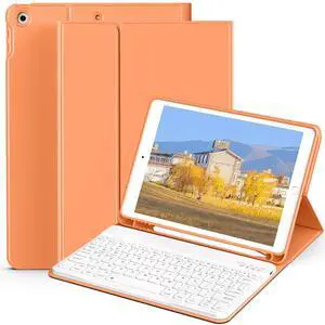 aoub Keyboard Case for iPad 9th/8th/7th Generation 10.2 Inch (2021/2020/2019) Detachable Wireless Bluetooth Keyboard, Stand Folio Cover with Pencil Holder, Auto Sleep/Wake, Orange
