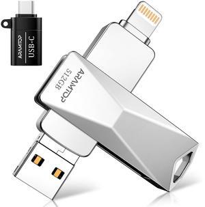 Photo Stick Memory Stick 512GB, Phone Flash Drive USB C Memory Stick External Storage Thumb Drive Compatible with iPhone, iPad,Android, PC and More Devices-Sliver
