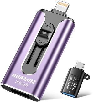 AUAMOZ 256GB Flash Drives Intended for iPhone, Memory Stick Storage for Photos and Videos Backup, Compatible with iPhone iPad Android PC, Plug and Play, No Application Required (Light Purple)