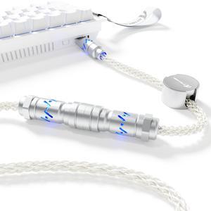 ATTACK SHARK C07 Custom Braided Aviator Cable with Light Up RGB,5-Pin Aviation Connector, USB-A to Type-C,Detachable CNC Magnetic Nameplate For Charging Phones 8KHZ Magnetic Keyboard X65 X68 HE(White)