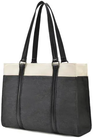 Barsine Women Laptop Tote Bag for Work Lightweight 15.6 Inch Canvas Two-Tone Satchel Handbag Purse