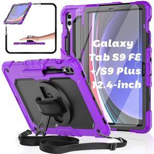BASE MALL Case for Samsung Galaxy Tab S10 Plus/ S9 FE Plus/ S9 Plus 12.4" Tablet Case with Tempered Glass Screen Protector, Rotating Kickstand, S Pen Holder, Hand & Shoulder Strap (Purple)