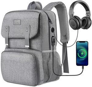 MATEIN Lunch Bags for Women, Cooler Lunchbox Insulated Work Backpack with USB Charging Port, Water Resistant Travel Computer Bag College Daypack Fits 15.6 Inch Laptop Friendship Gifts for Women, Grey