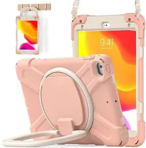 BATYUE iPad Mini 5 Case,iPad Mini 4 Case, Heavy Shockproof Drop Case with Pencil Holder, 360deg Swivel Stand, Shoulder Strap;Cover for iPad Mini 5th/4th Generation 7.9 Inch;for Kids(Rose Gold)
