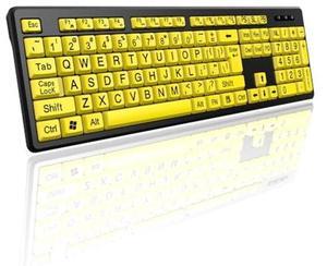 Brrnoo Wired Large Print Keyboard for Elderly Users - Yellow Keyboard USB Computer Keyboard with High Contrast, Quiet Typing, Splash Proof Design
