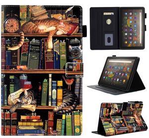 BYCeKe Case for Fire HD 8 & Fire HD 8 Plus Tablet (12th Generation/10th Generation, 2024/2022/2020 Release), Premium PU Leather Folio Stand Cover Case with Auto Wake/Sleep, Bookshelf Cat