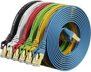 Cat 7 Ethernet Cable 10 ft 6 Pack (Highest Speed Cable) Cat7 Flat Shielded Ethernet Patch Cables - Internet Cable for Modem, Router, LAN, Computer - Compatible with Cat 5e, Cat 6 Network