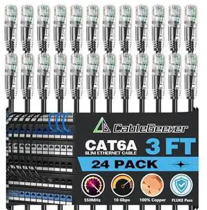 CableGeeker Patch Cables Cat6a 3ft (24 Pack) Slim, Cat6 Ethernet Patch Cable 10G Support, Snagless RJ45 Cat 6 Patch Cable for Patch Panel to Switch, Flexiable Network Cable - 3 Feet Black