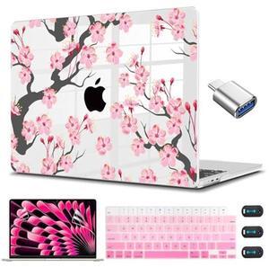 CISSOOK Cherry Case for MacBook Air 15 inch A3241 A3114 A2941 Model 2025 2024 2023 Released, Plastic Hard Cover Keyboard Cover Screen Protector for MacBook Air 15" M2 M3 M4 - Cherry Blossoms