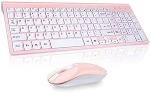 cimetech Wireless Keyboard and Mouse Combo, Compact Full Size Wireless Keyboard and Mouse Set 2.4G Ultra-Thin Sleek Design for Windows, Computer, Desktop, PC, Notebook, Laptop - Pink