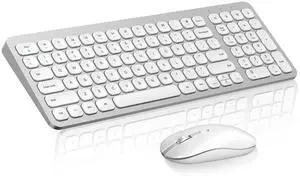 cimetech Wireless Keyboard and Mouse Combo, Compact Full Size Wireless Keyboard and Mouse Set Less Noise Keys 2.4G Ultra-Thin Sleek Design for Windows, Computer, PC, Notebook, Laptop - Silver