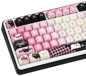 COOMICKEY MOA Profile PBT Keycaps 134 Key PBT Dye-Sublimation Keycaps with Black & Pink Cute Cat Custom Keycap Set for Cherry Gateron MX Swithes Mechanical Keyboards