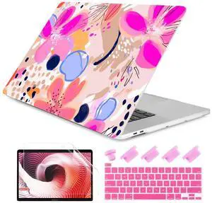 DONGKE Compatible with Older MacBook Pro 16 inch Case 2020 2019 Release A2141 with Touch Bar Fits Touch ID, Plastic Hard Shell & Keyboard Cover & Screen Film - Floral Artistic