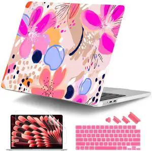 DONGKE Compatible with M4 MacBook Air 15 inch Case 2025 2024 2023 A3241 A3114 A2941 M3 M2 Liquid Retina Display Touch ID, Plastic Hard Case & Keyboard Skin & Screen Protector - Floral Artistic