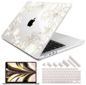 DONGKE for M4 MacBook Pro 16 Inch Case 2024 2023 2021 A3403 A3186 M3 A2991 M2 A2780 M1 A2485 Pro/Max Chip, Plastic Hard Shell Case & Keyboard Cover for Mac Pro 16 with Touch ID, Gold Floral