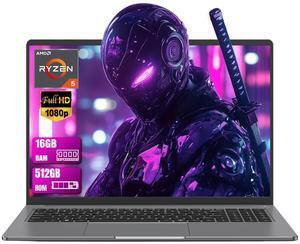 Gaming Laptop 16inch 16GB DDR5 512GB SSD, Laptop PC AMD Ryzen 5 7640HS(Up to 5GHz), Traditional Laptop Computers IPS Wifi6 Bluetooth5.2 USB*3 HDMI*1 TypeC*2 Audio*1 Dc in*1 for Gaming Students