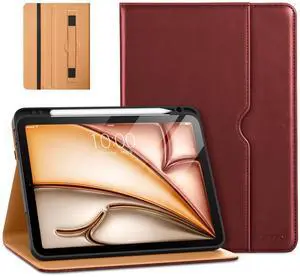 DTTO for iPad Air 11-inch Case M3/M2 (2025/2024), iPad Air 5th / 4th Generation (2022/2020), Premium Leather Business Folio Stand Cover with Pencil Holder - Auto Sleep/Wake, Burgundy Red