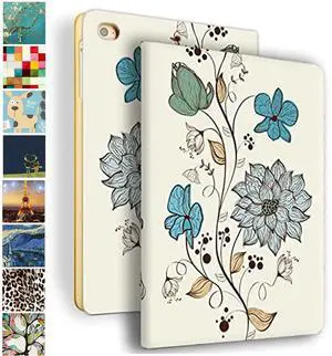 DuraSafe Case for iPad 9.7 Inch 5/6 Gen 2017/2018 & Air 1 / Air 2 [ A1893 A1954 A1822 A1823 A1566 A1567 A1474 A1475 ] Printed Smart Cover Slim Folio, Auto Sleep/Wake - Watercolor Flowers