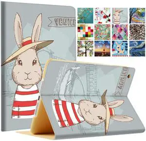 DuraSafe Cases for iPad mini 3 2 1 Generation 7.9 Inch [ Mini 3rd 2nd 1st ] A1599 A1600 A1489 A1490 A1491 A1432 A1454 A1455 Printed Folio Magnetic Smart Sleek & Classic Design Cover - Bunny Hat
