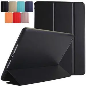 DuraSafe Cases iPad Air 1 Air 2 9.7 inch 5 6 [ 5th 6th Air 1st 2nd ] A1474 A1475 A1476 MD785LL/A MD788LL/A MD786LL/A MD789LL/A Smart Trifold Lightweight Soft Silicone TPU Back Case - Black