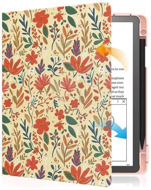 E NET-CASE Case for Kindle Scribe (2024/2022 Released) - Lightweight and Hard Back Shell Protective Book Folio Cover with Auto Sleep Wake for Kindle Scribe 10.2" 2024/2022 with Pen Holder (Blossoms)
