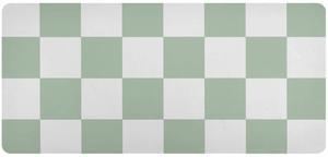 Mouse Pad Desk Mat Leather Desk Pad Large Gaming Desk Cover Protector Mat for Keyboard Computer Laptop Office Waterproof 35.4 x 16.5 Inch Checkered White and Green