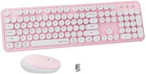 FCPLU x UBOTIE Colorful Wireless Keyboard and Mouse Combo, Full-Sized Office Keyboard with Typewriter Flexible Keys, 2.4GHz Dropout-Free Connection, Optical Mouse for PC Laptop(Pink White)