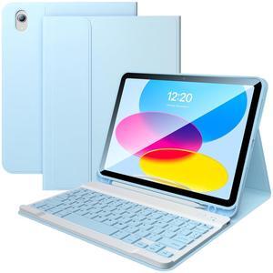 iPad 10th Generation Case with Keyboard Magnetic Detachable BT Keyboard Case Premium Protective Cover & Pencil Holder for Apple iPad 2022 10.9 Inch (Sky Blue)