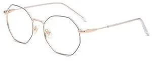 Firmoo Polygon Blue Light Blocking Glasses for Woman Men, Black Gold Blue Light Filter Computer Glasses Reduce Eyestrain Headache Metal Glasses